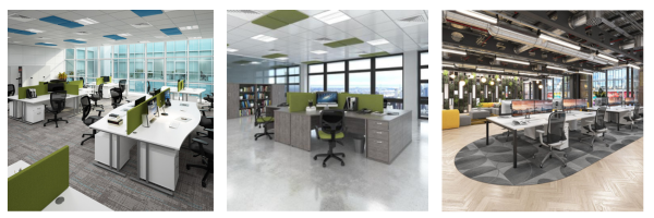 Desk images from left to right cantilever frame, panel end and bench frame